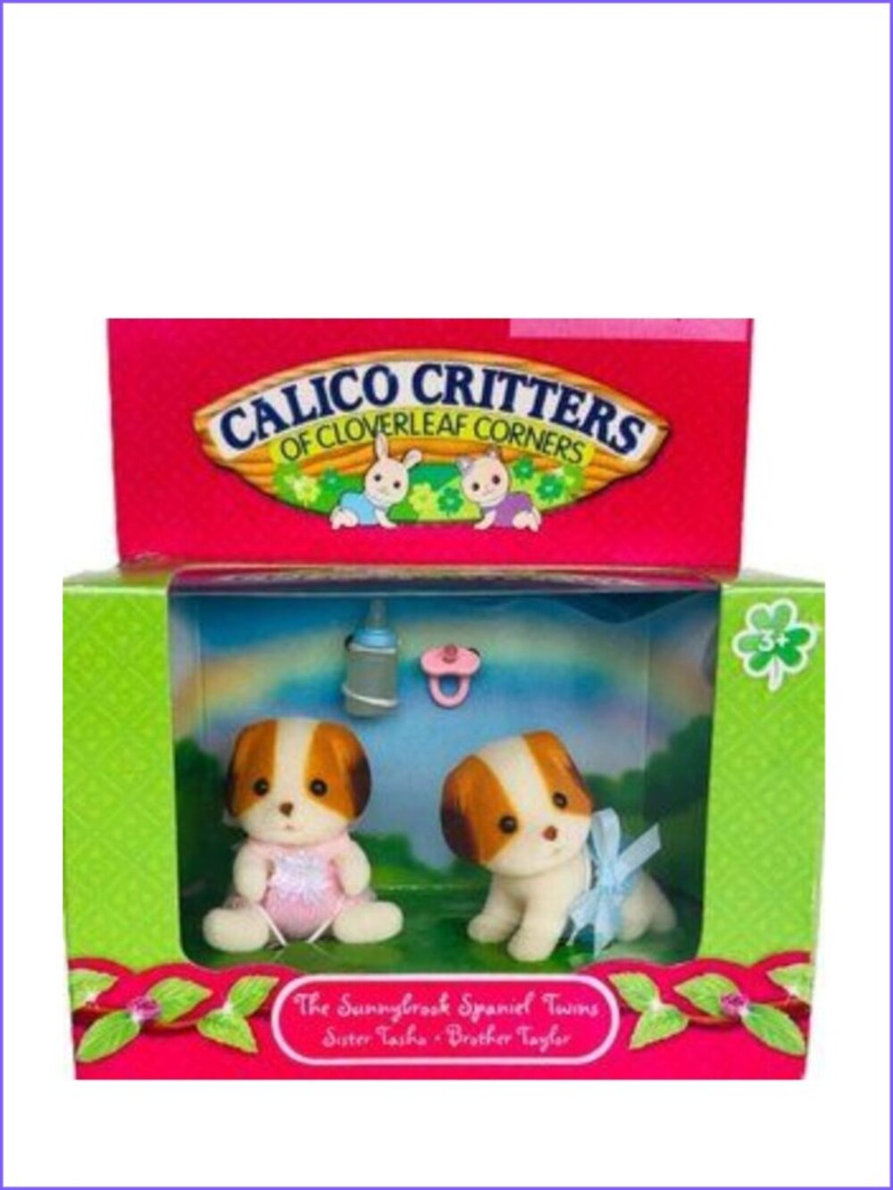 Calico Critters Sunnybrook Spaniel Twins w/baby bottle, pacifier New in Box